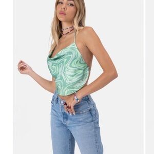 Adika Green Marble Colored Halter Top